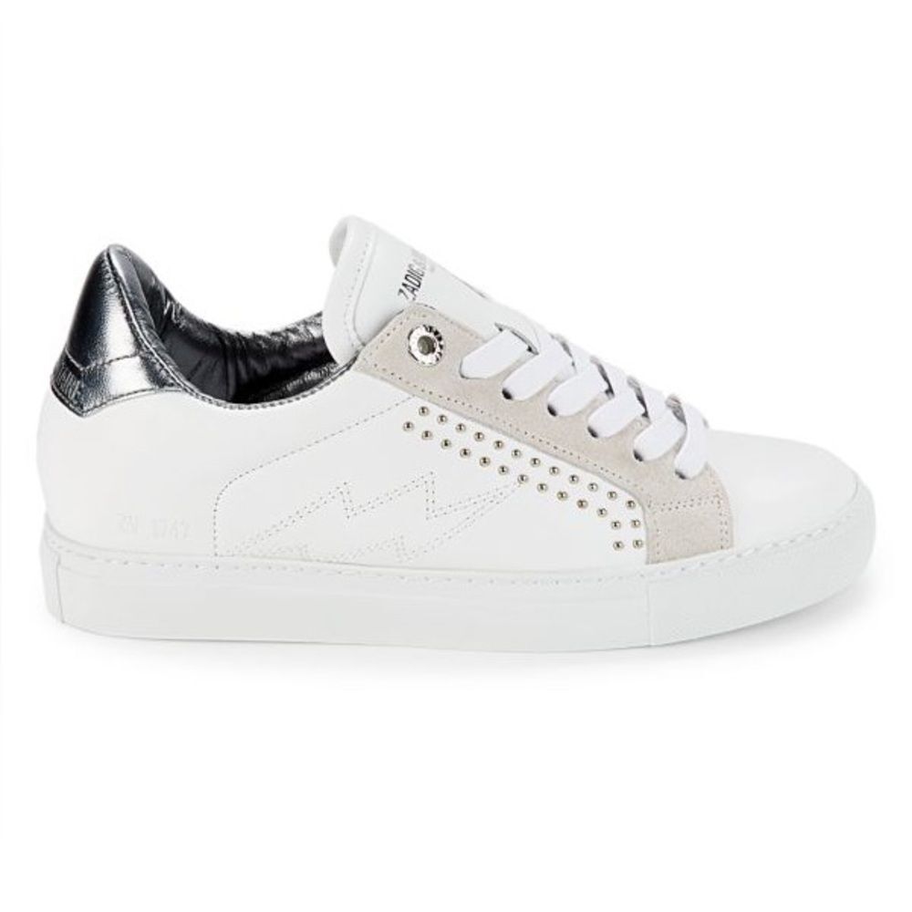 NEW ZADIG & VOLTAIRE White Leather Lightning Bolt Studded Sneakers Size 10